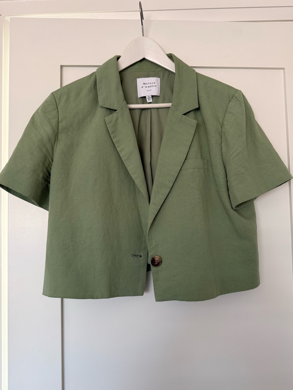 Maison d'Amélie Short Sleeve Cropped Blazer Sage Green Lightweight XL Summer/Fal